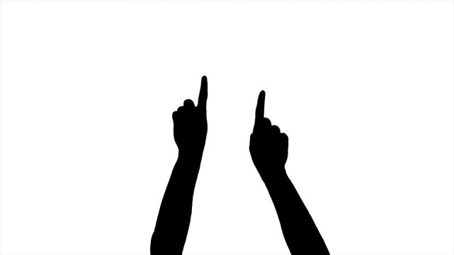 Silhouette of Hand show gesturing two hands pointing on green screen background