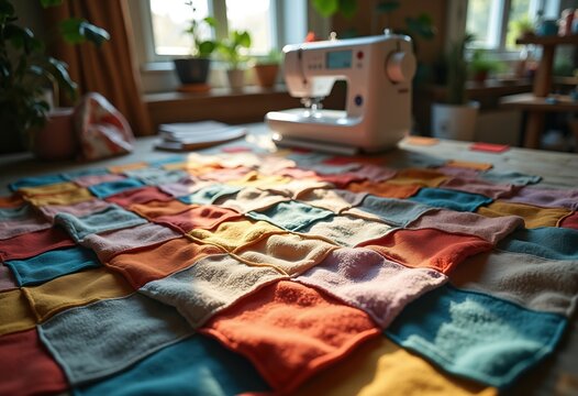 Handmade Cozy Patchwork Blanket Quilting Sewing Cuddle Comfort Craft Soft Materials Textiles