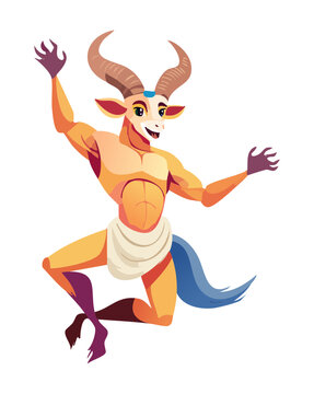 Greek mythology satyr character dancing vector fantasy faun creature illustration creative digital graphic asset for commercial use print on demand merchandise tshirt poster