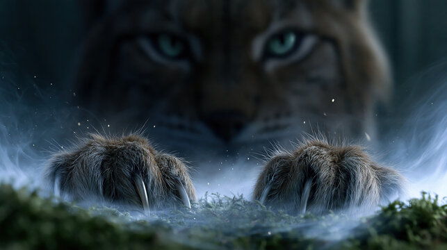 Predatory Feline Stalking Small Prey at Dusk
