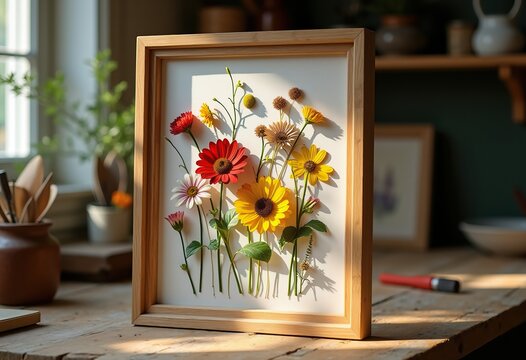 Pressed Floral Art Botanical Frame Showcasing Unique Specimens with Natural Elegance