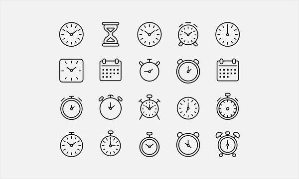 black line time icons set vector illustration