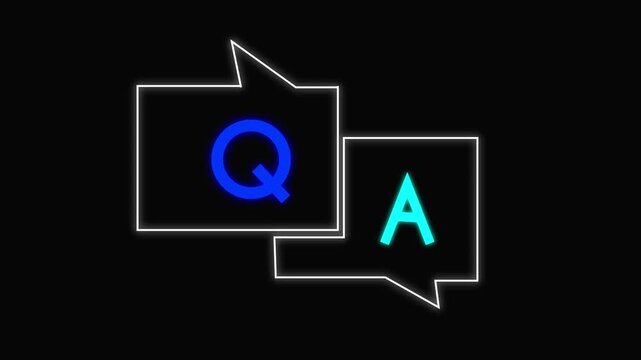 q and a question and answer animated session icon  screen Animated. Question and Answer the letters Q and A. Speech bubbles with Question and Answer icon isolated on black background. 