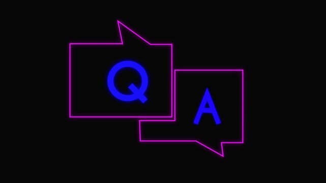 q and a question and answer animated session icon  screen Animated. Question and Answer the letters Q and A. Speech bubbles with Question and Answer icon isolated on black background. 4k video 