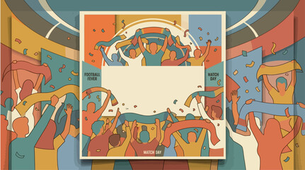 Obraz premium Vibrant abstract illustration of people cheering in a colorful stadium with dynamic shapes and bold hues conveying excitement and energy