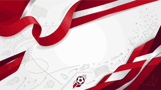 Abstract soccer tournament background with red ribbons and doodles featuring a football icon and dynamic motion lines for sports event promotion branding and digital graphic design templates
