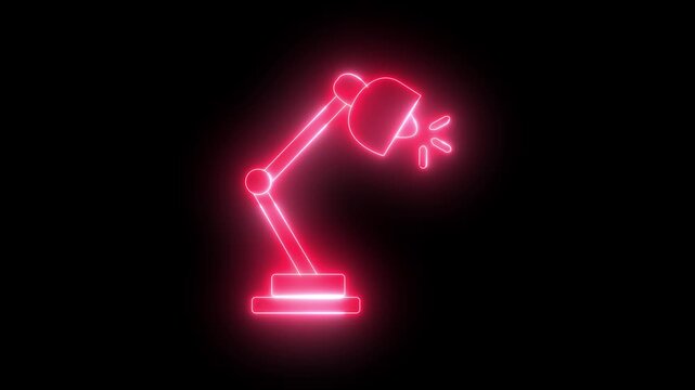 Glowing Neon Desk Lamp Icon Animation on Black Background, Video Motion Graphic Animation light icon 4k video 