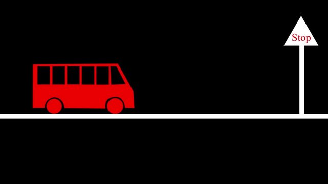 Animated bus white line icon. City transport animation. Urban traffic. Public vehicle. Travel services. Shaking vehicle, moving