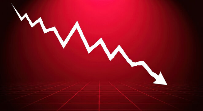 Stock Market Crash With Downtrend Arrow Financial Loss Economic Recession Concept Stock Market Decreasing Economy Crisis Falling Down Red Background