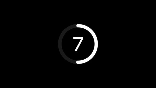 Loading Circle With Number countdown 15 to 0 On Black Background eleven