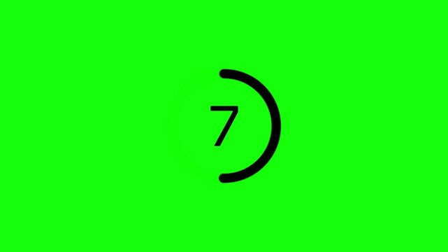 Black number countdown 15 to 0  with arc on green screen eleven numeral