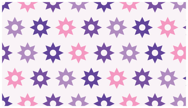 Colorful star shapes seamless pattern on light background with pink purple lilac variations.