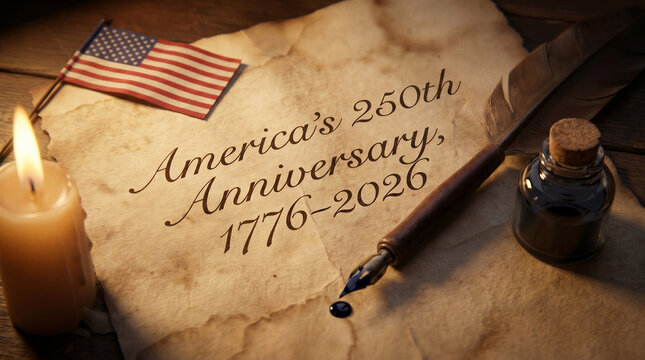 America 250th, Anniversary 1776 to 2026 Historic Parchment and Patriotic Celebration Concept, USA Heritage, Freedom and National Pride Background