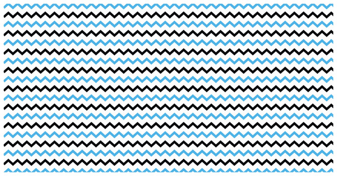 Bold chevron pattern with alternating black and blue zigzag lines arranged horizontally across a white background.