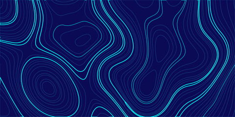 Abstract topographic map background with cyan contour lines on dark blue, digital geographic terrain pattern vector. glowing cyan or turquoise contour lines on a deep dark blue backdrop, topography © Creative Arts