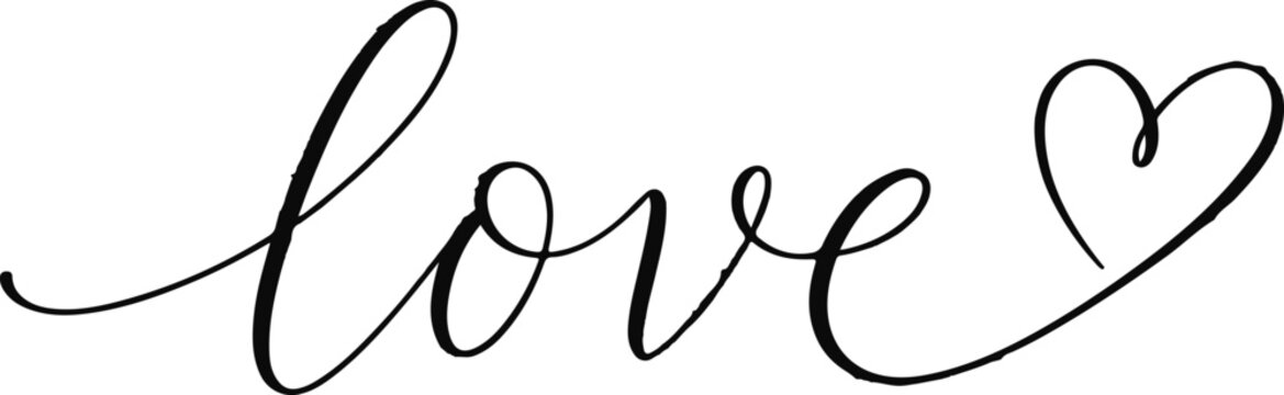 Silhouette of love with heart symbol in elegant cursive script