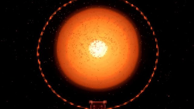 Time lapse of sparks forming glowing orb and expanding ring above furnace emitter on dark studio stage interior