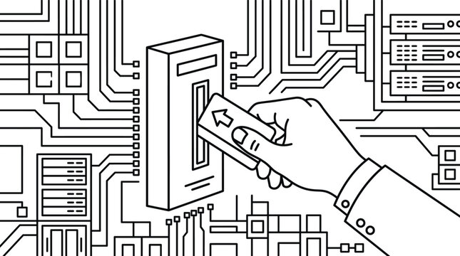Hand inserting smart card into computer hardware