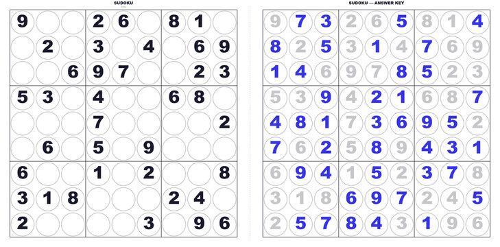 Sudoku puzzle for students. Easy circular grid brain game. Printable math activity for kids and adults