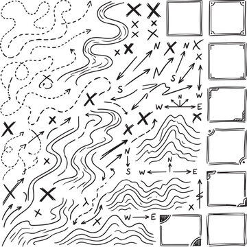 Organic Travel Map Route Scribbles and Dotted Trail Line Accents