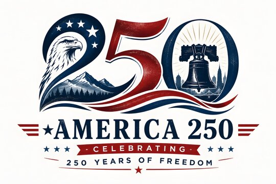 America 250 logo commemorating two and a half centuries of us independence and freedom