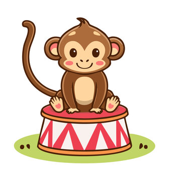 Cute cartoon monkey sitting on a circus stage