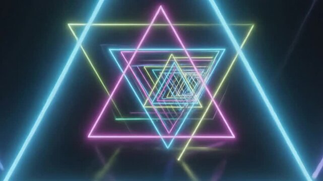 Colorful animated background with seamless loop of light triangles in bright shades for various uses
