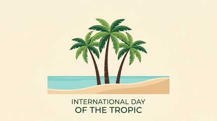 Fototapeta premium Three tropical palm trees stand on a sandy beach by the ocean