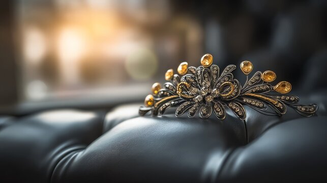 Intricate Goldwork Hair Ornament with Metallic Accents and Detail
