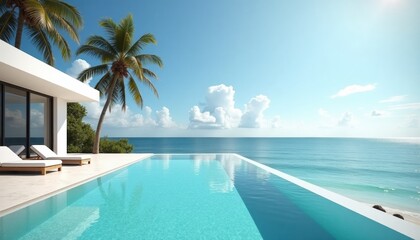 Fototapeta premium Luxury Infinity Pool Overlooking Ocean with Copy Space