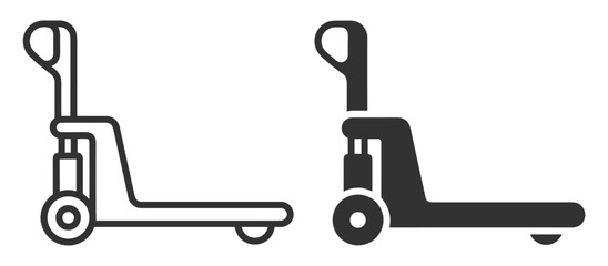 hand pallet truck icon set in outline and solid style on transparent background © gerik_a