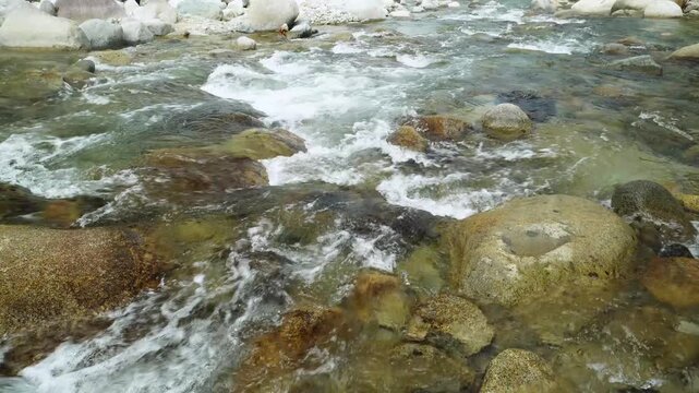 Mountain Stream Flowing Over Natural River Rocks &ndash; 4K Stock Video