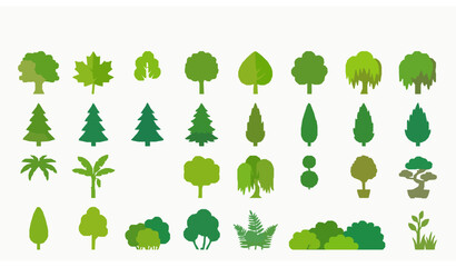 Flat green tree illustration bundle with nature and forest elements for educational and infographic design © MstLaily
