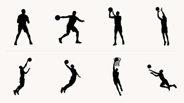 Basketball player performing various shooting and dribbling moves