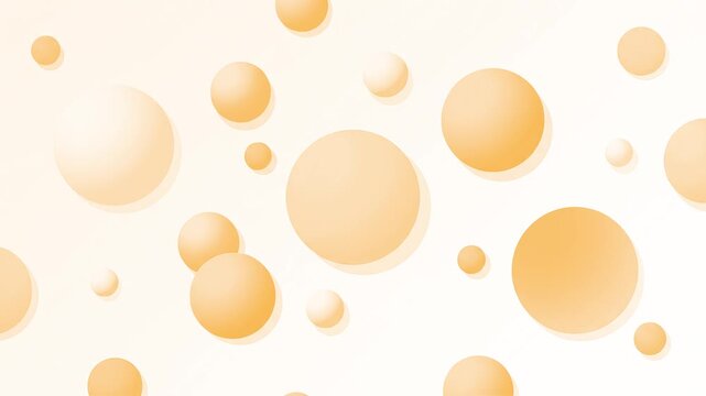 A clean aesthetic abstract background featuring soft pastel peach and warm orange 2D spheres changing positions and pulsing with a playful, jittery stop-motion animation. Excellent for beauty brand ma