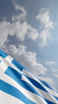 Vertical Shot of a Greek Flag Waving with Copy Space