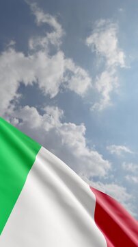Vertical Shot of an Italian Flag Waving In Wind with Copy Space