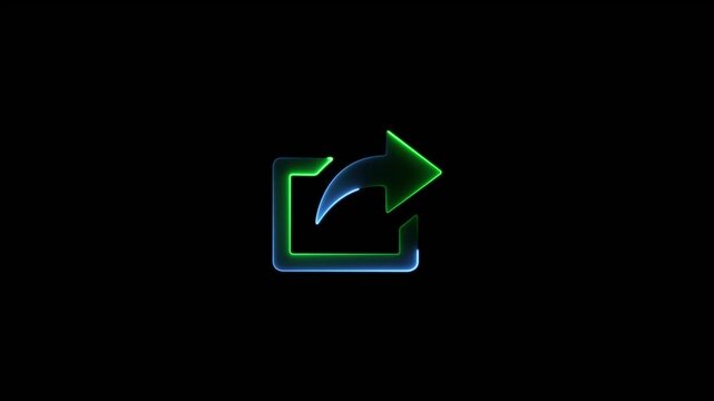 Vibrant Blue and Green Neon Glowing Share and Export Icon Animation Loop on Black Background for Creative User Interface.