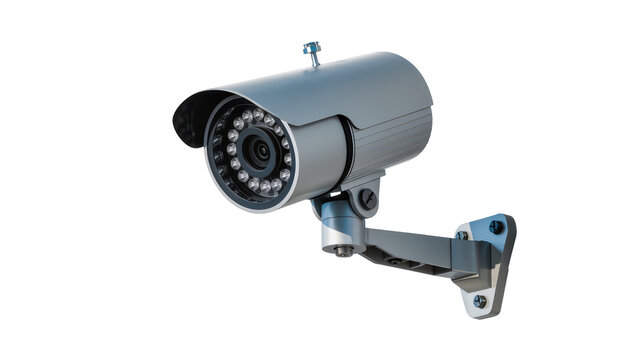 Isolated modern CCTV security camera for surveillance and property protection technology