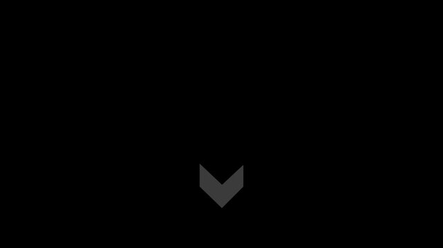 White Chevron Down Arrow Wave Animation Loop on Black Background for Scroll Down Indicator and Page Loading Interface Concepts.