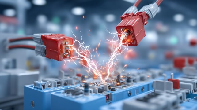 Close-Up of Blown Fuse Box with Arc Flashes and Electrical Sparks