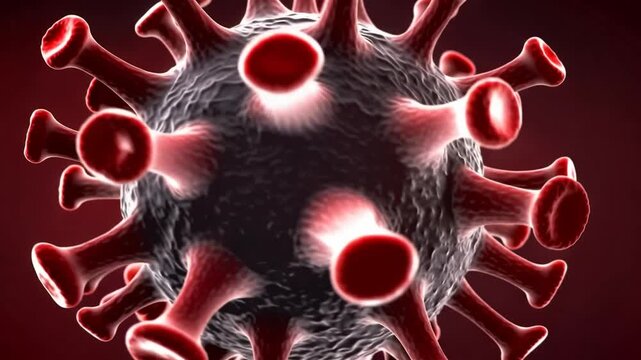 Abstract microscopic representation of a highly contagious viral pathogen, symbolizing global health challenges and the complex spread of infectious disease