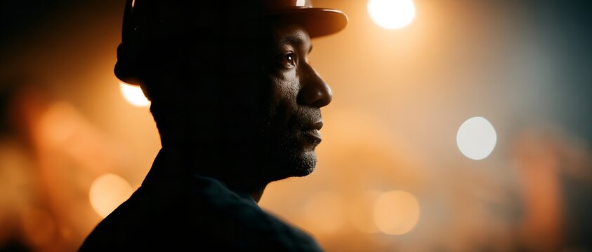 Silhouette of a worker in hard hat
