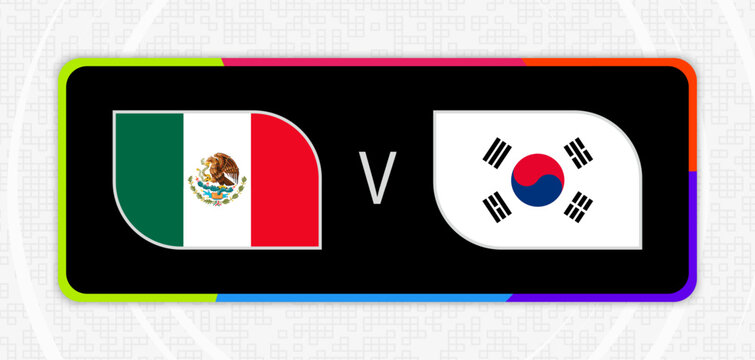 Mexico v South Korea Match Flag Graphic Banner. Versus ports match concept for a soccer competition.