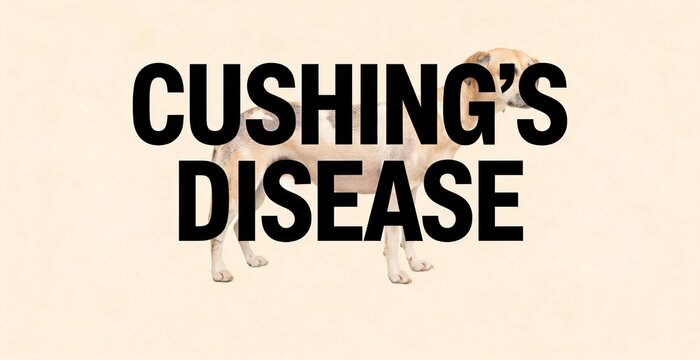 Text and image about Cushing's disease in dog, with the text in large bold font.