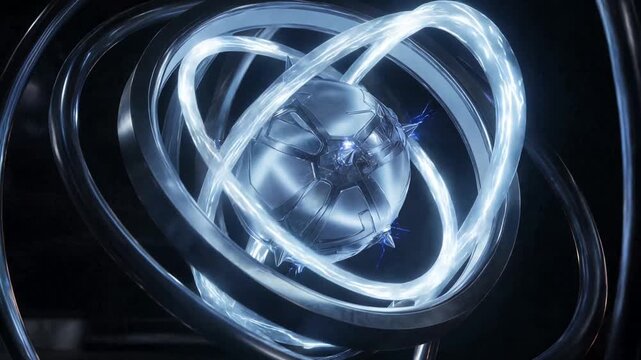 Futuristic quantum computing core illuminating with glowing optical fibers and advanced digital light processing units