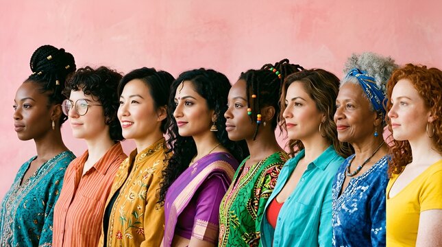 Diverse women diverse ages ethnicities cultures standing together side by side