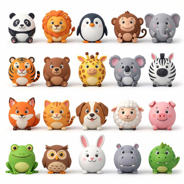 Collection d&rsquo;animaux illustr&eacute;s en ic&ocirc;nes color&eacute;es
