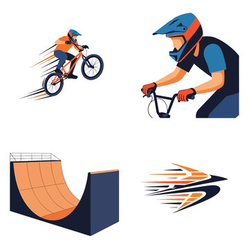 BMX rider performing stunts and a half-pipe ramp for extreme sports.