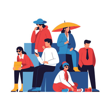 Diverse group of people interacting and relaxing in a modern setting.